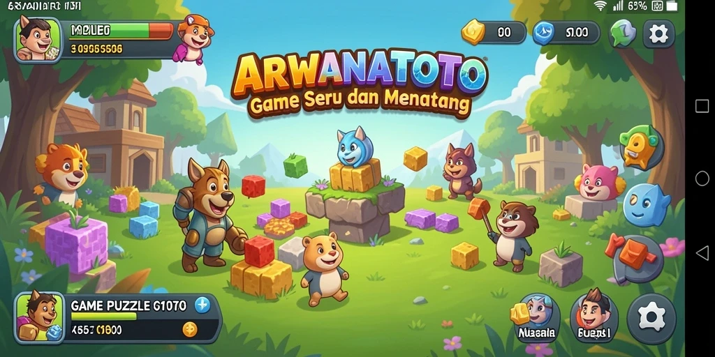 Screenshot menggambarkan gameplay puzzle yang seru dan menantang.