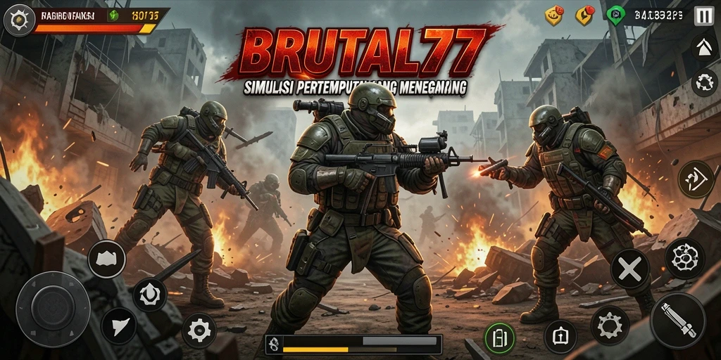 Tampilan gameplay mendebarkan BRUTAL77 dengan karakter pertempuran.