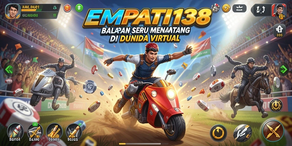 Screenshot gameplay <strong>EMPATI138</strong> menampilkan aksi balap yang mendebarkan di lintasan.